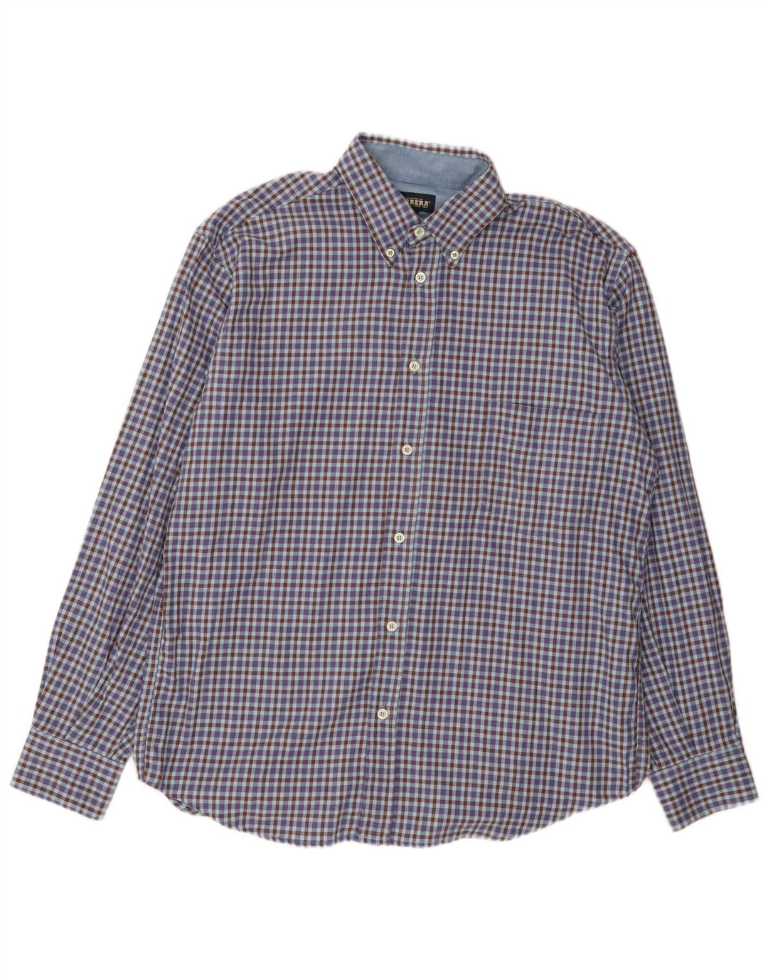 Carrera Herre Regular Fit Flannel Shirt Large Blue Gingham Cotton