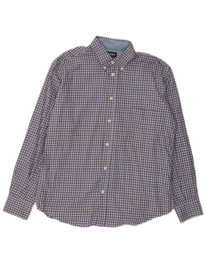 Carrera Herre Regular Fit Flannel Shirt Large Blue Gingham Cotton