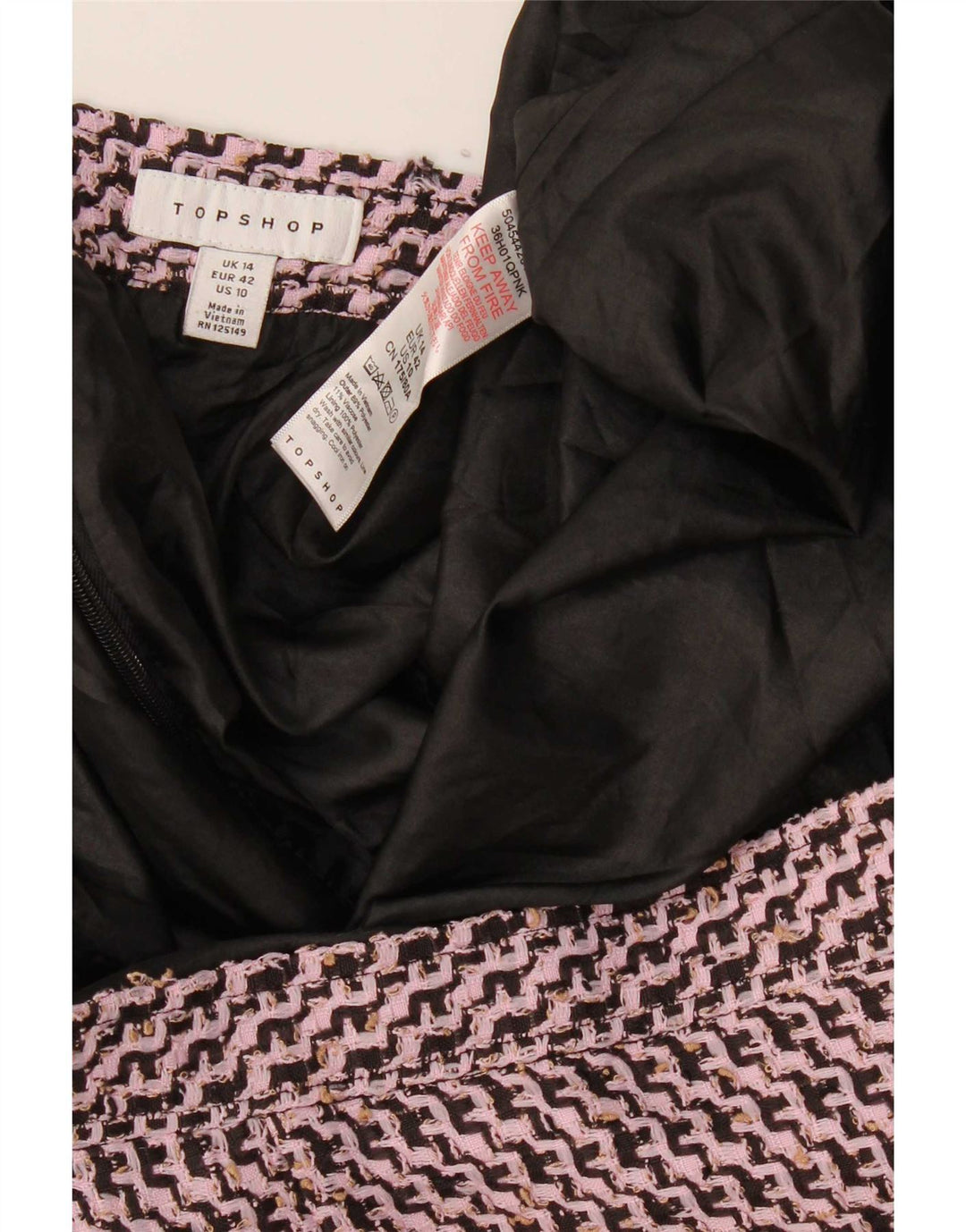 Topshop Dame Mini Nederdel UK 14 Large W32 Pink Chevron Polyester