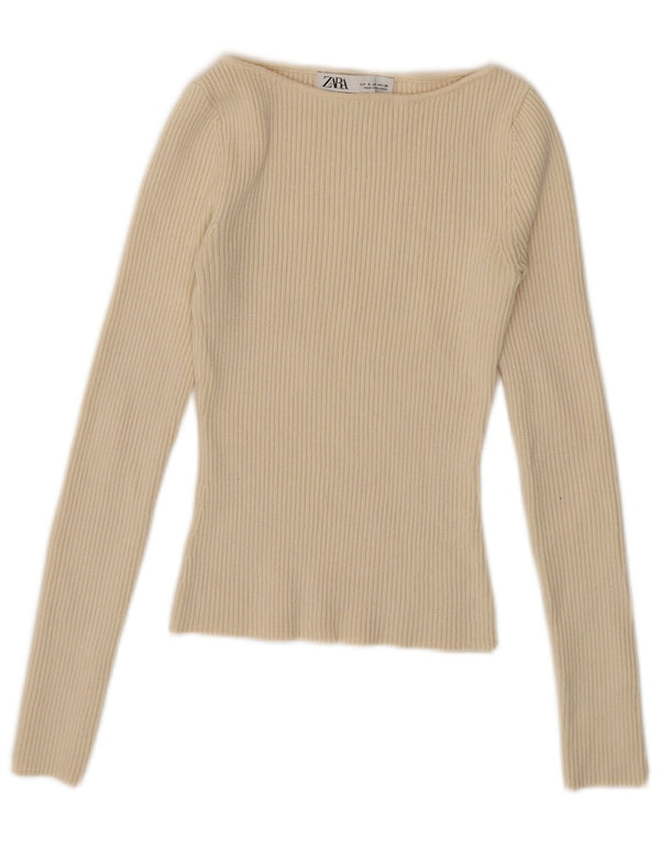 Zara Womens Crop Top Langærmet UK 8 Small Beige