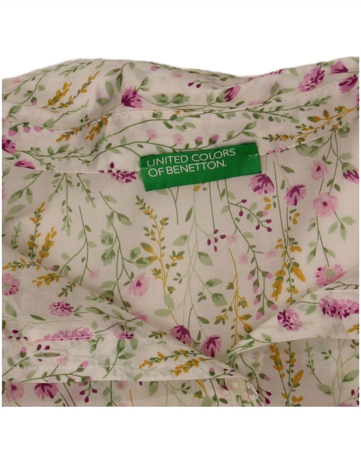 BENETTON Dameskjorte UK 14 Medium White Floral