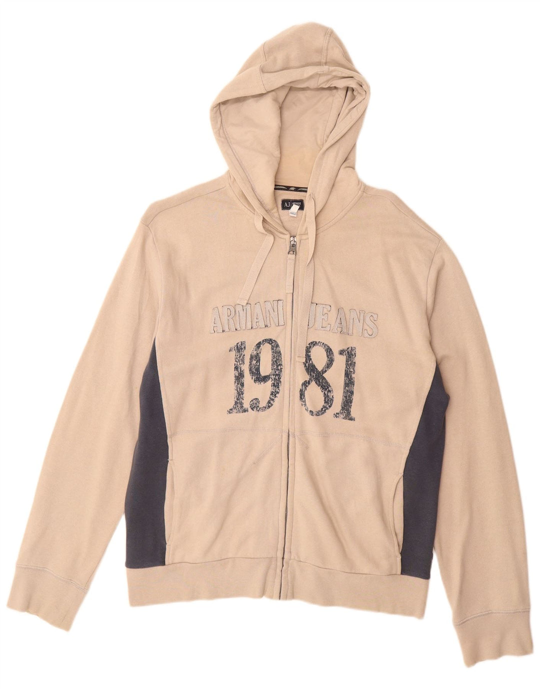 ARMANI JEANS Herre grafisk hættetrøje med lynlås Medium Beige Colourblock
