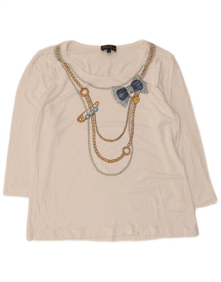 Luisa Spagnoli Dame Grafisk Top 3/4 ærme UK 14 Large White