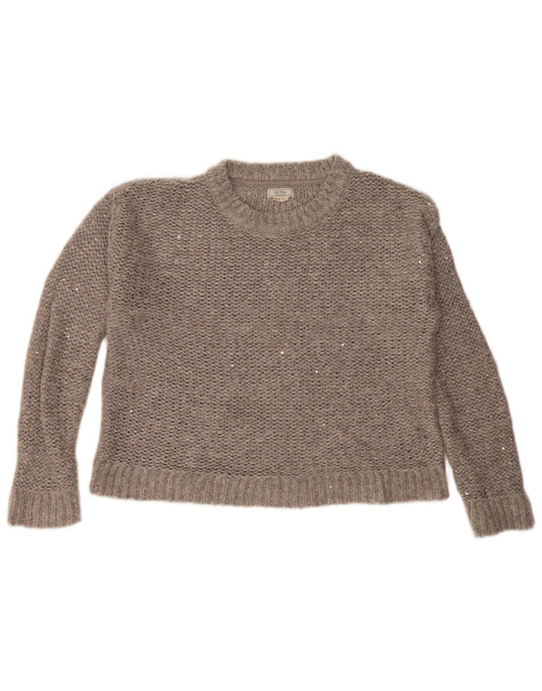 Fat Face Womens Crop Boat Neck Jumper Sweater UK 10 Small Grey Flecked