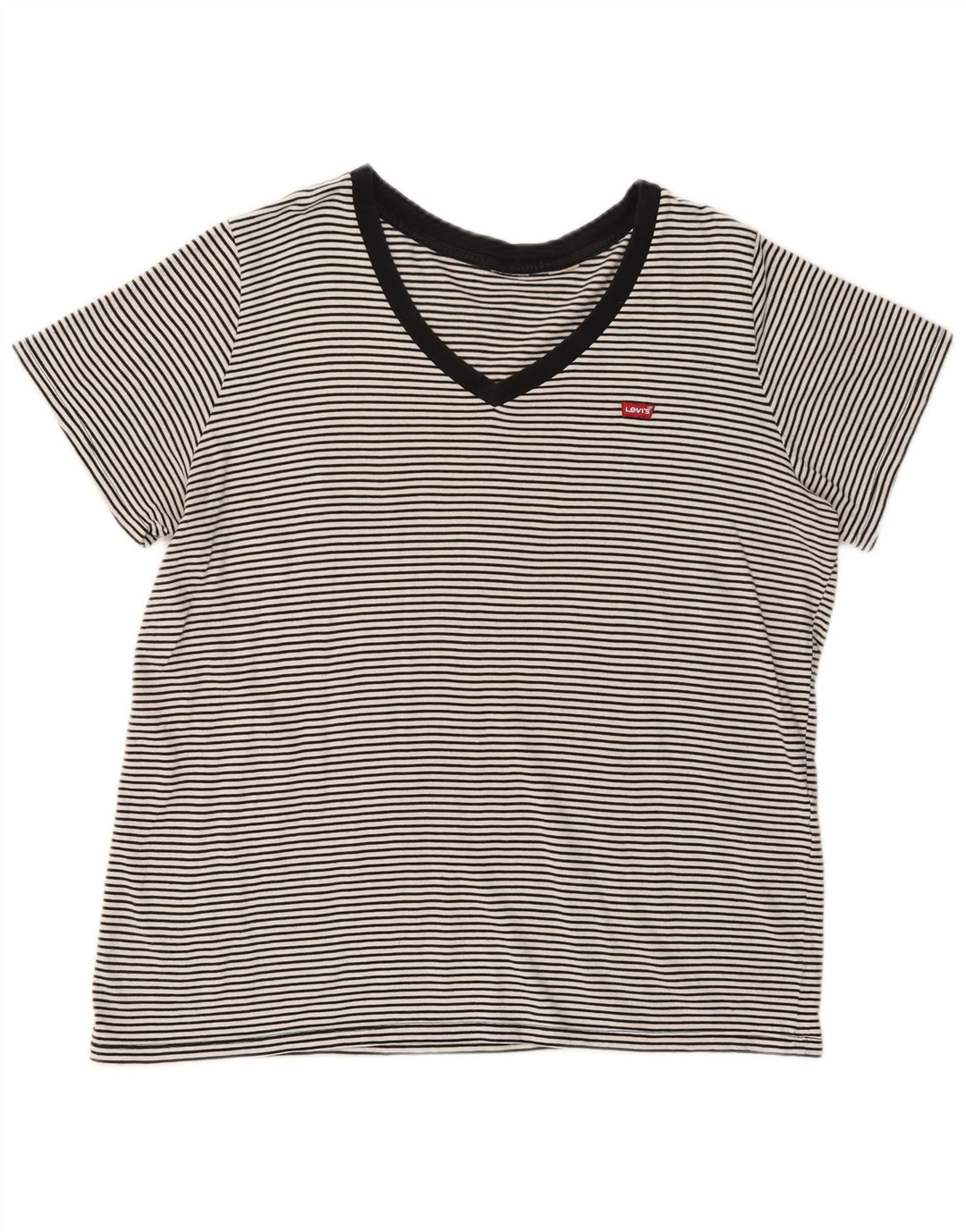 Levi's Dame T-Shirt Top UK 18 XL Sort Stribet Bomuld