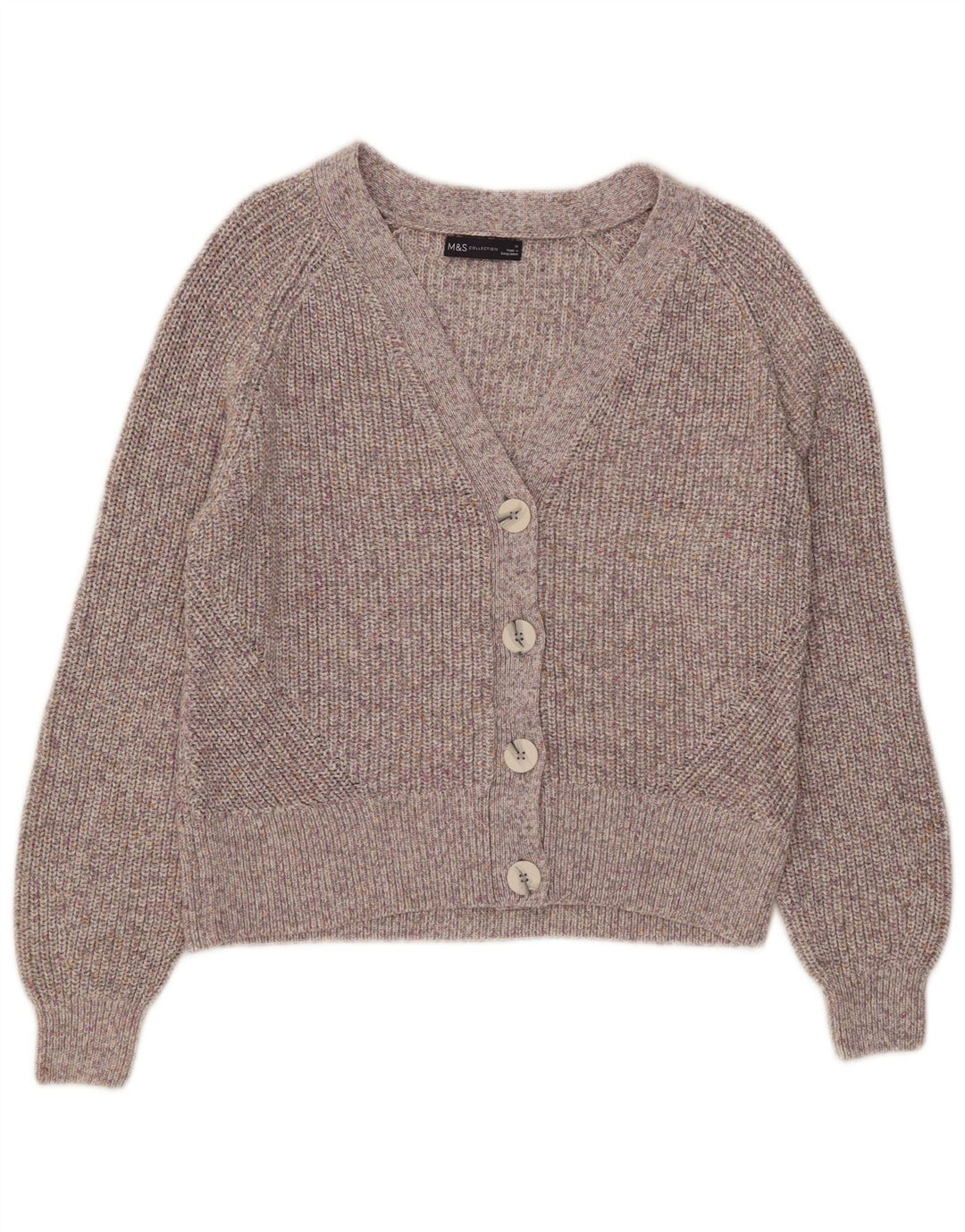 MARKS & SPENCER Dame cardigan sweater UK 14 Medium Grey Flecked Bomuld