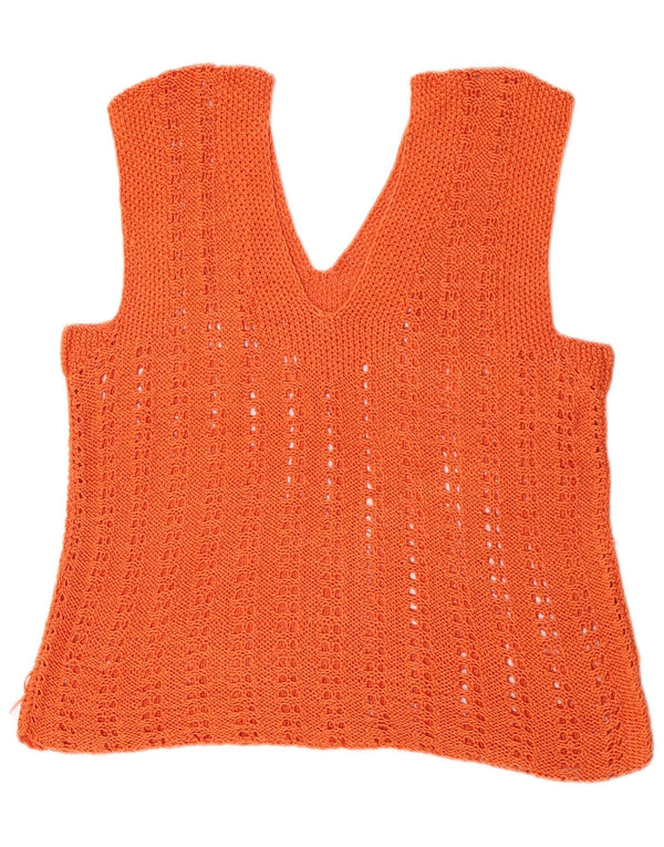 Vintage Dame Crop Hæklet Vest Tank Top UK 14 Medium Orange