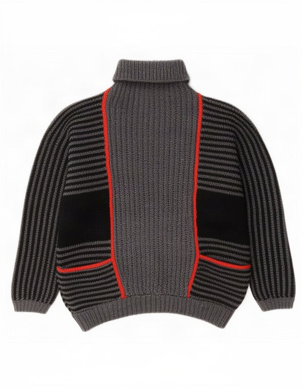 Vintage Dame Roll Neck Jumper Sweater UK 20 2XL Grå Stribet