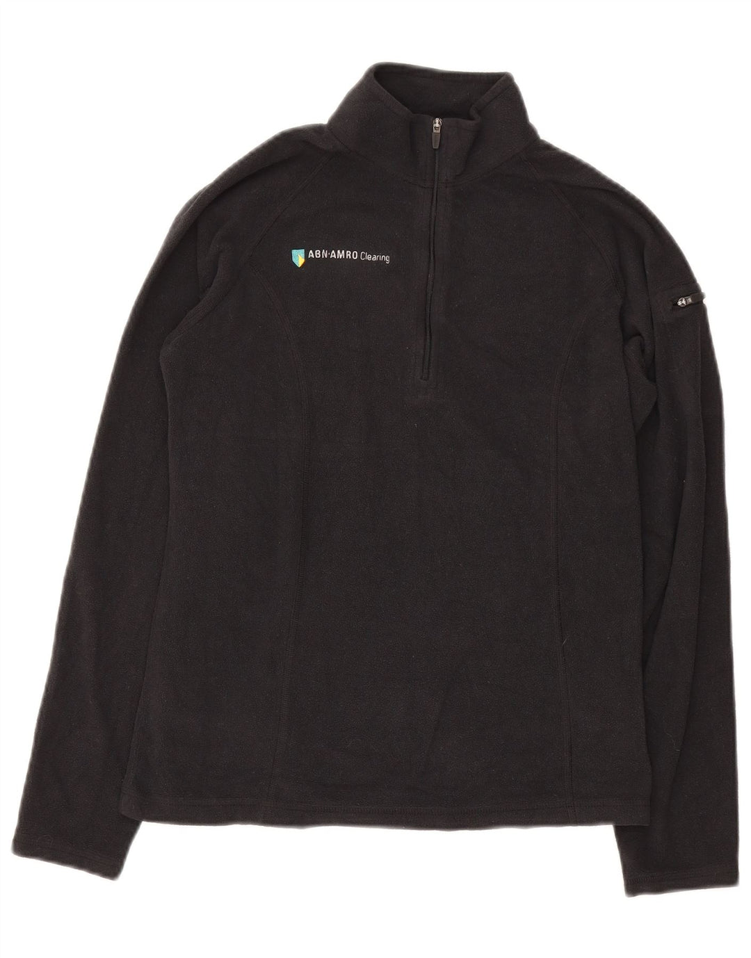 L.L.BEAN Womens Graphic Zip Neck Fleece Jumper UK 10 Small Black Polyester