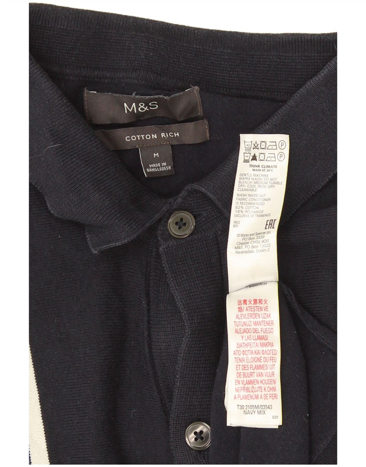 Marks & Spencer herre cardigan sweater Medium marineblå stribet bomuld
