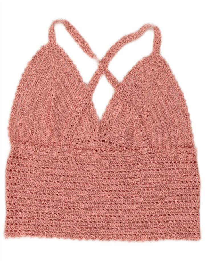 Vintage hæklet grime top til kvinder, 4 XS Pink