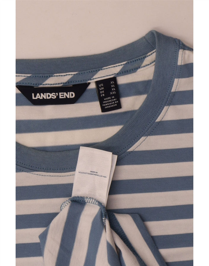 Lands End Herre T-Shirt Top XL Blå Stribet Bomuld