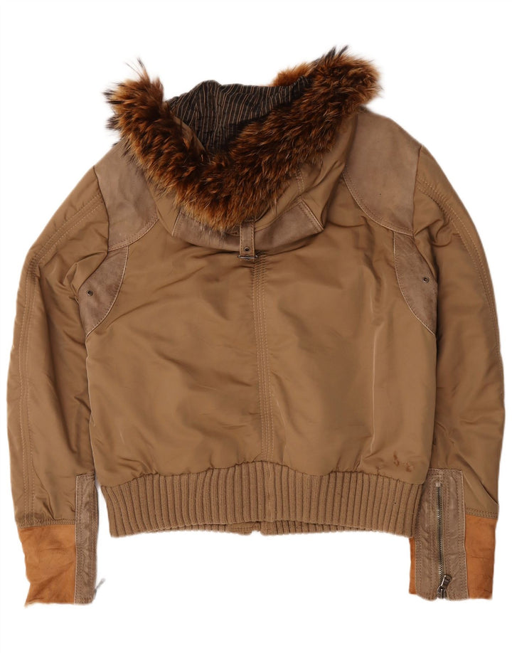 Vintage Herre Hooded Bomber Jacket UK 40 Large Brown