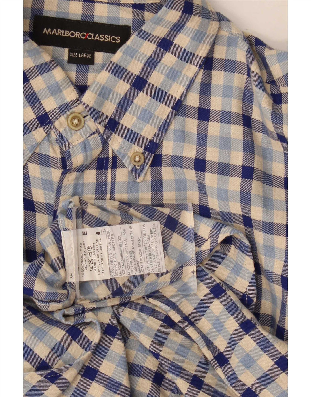 Marlboro Classics Flannelskjorte til mænd Large Blue Gingham Cotton