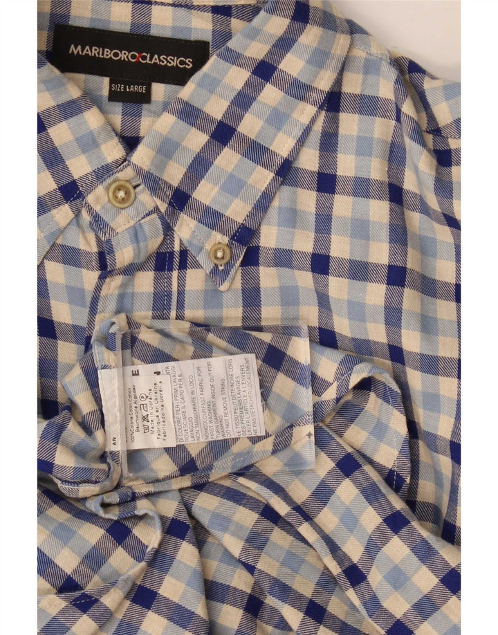 Marlboro Classics Flannelskjorte til mænd Large Blue Gingham Cotton