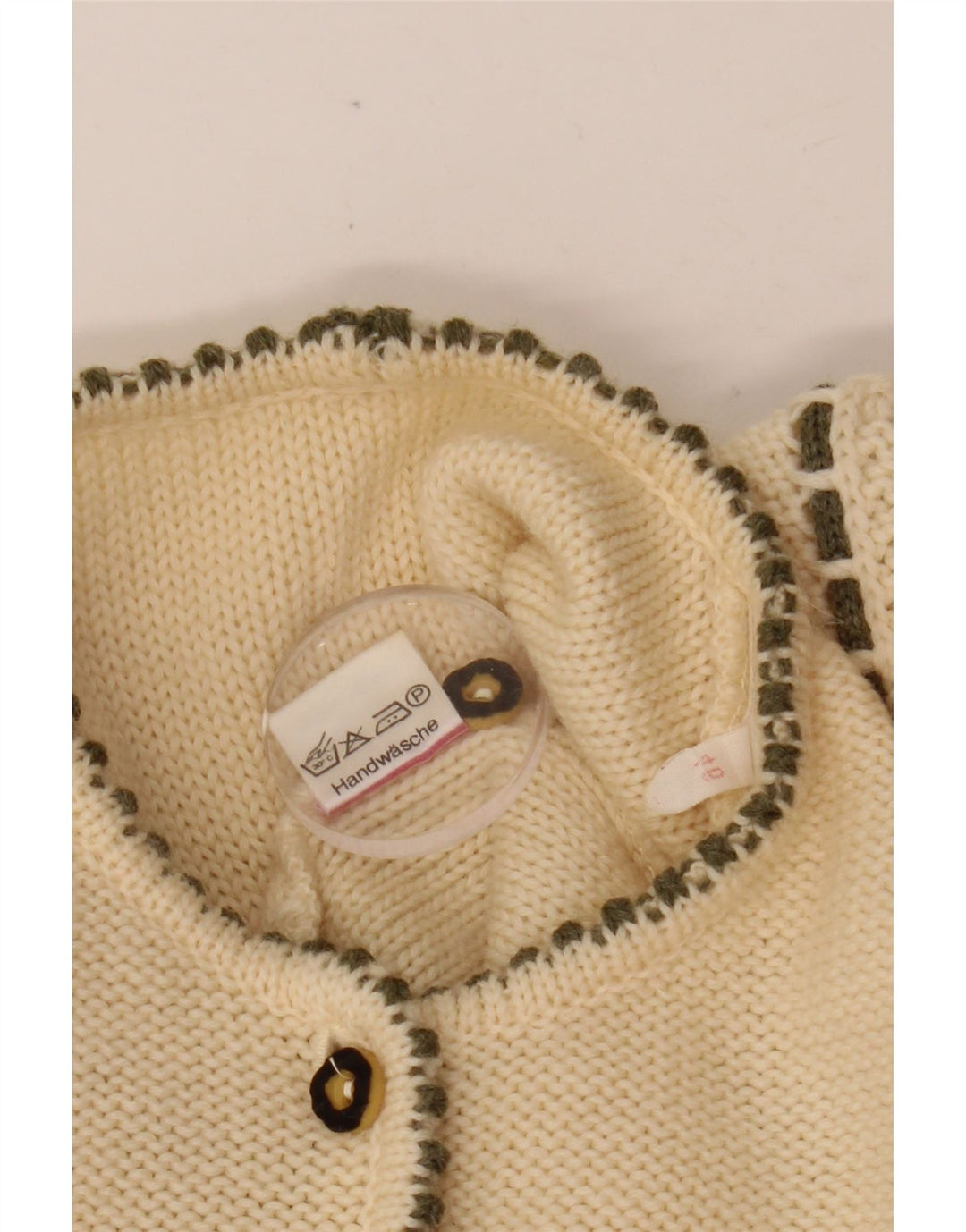 VINTAGE Womens Crop Cardigan Sweater EU 46 XL Beige Uld