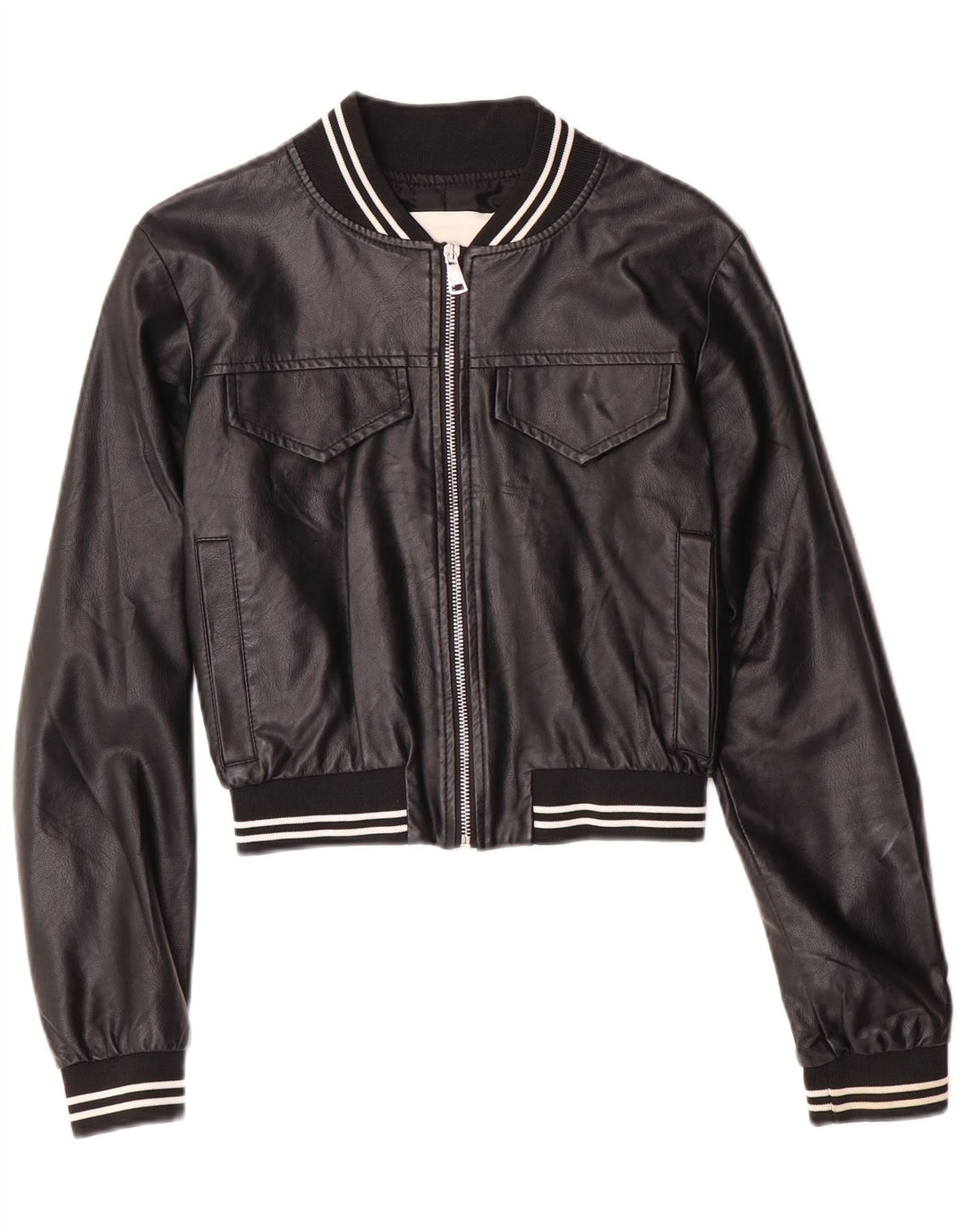 GAELLE Graphic Crop læderjakke til kvinder UK 6 XS Sort