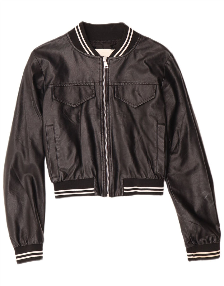 GAELLE Graphic Crop læderjakke til kvinder UK 6 XS Sort