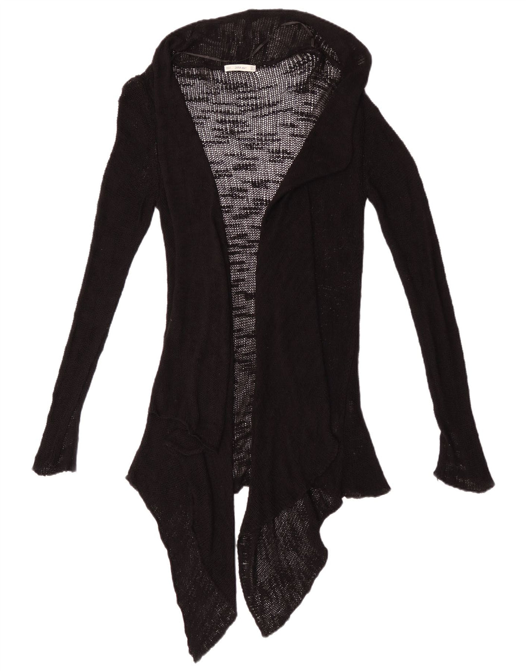 Zara Dame Se Through Open Cardigan Sweater UK 12 Medium Black Viscose