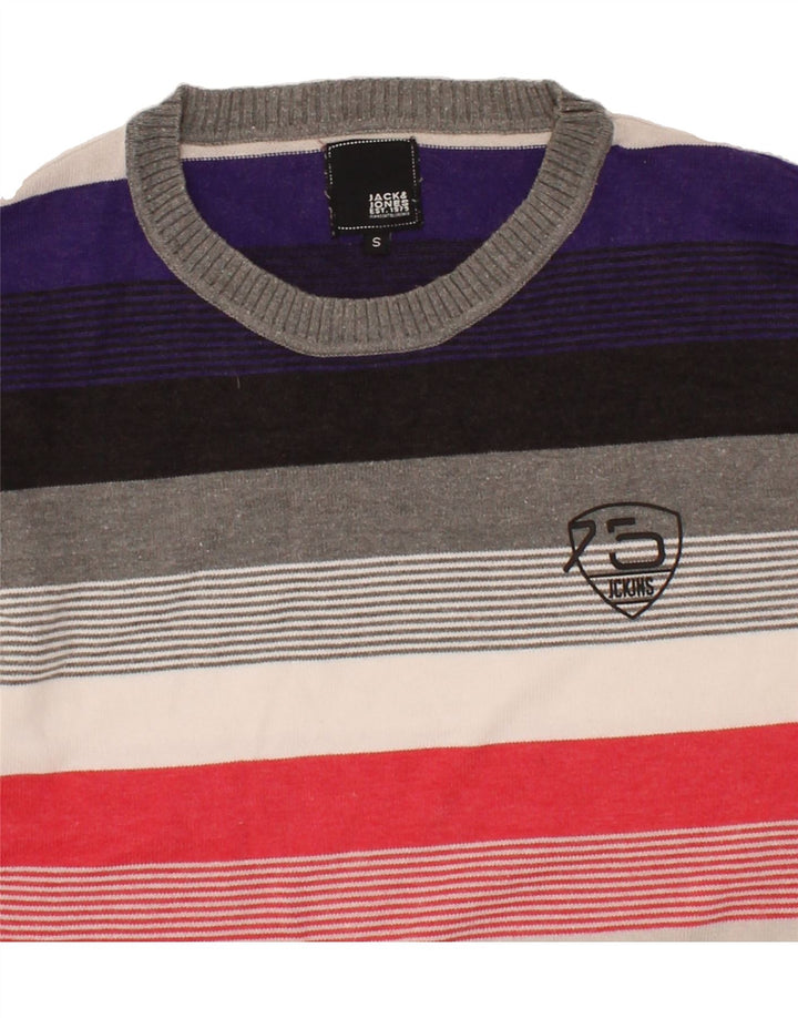 JACK & JONES Mens Crew Neck Jumper Sweater Small Multicoloured Striped Vintage Jack & Jones and Second-Hand Jack & Jones from Messina Hembry 