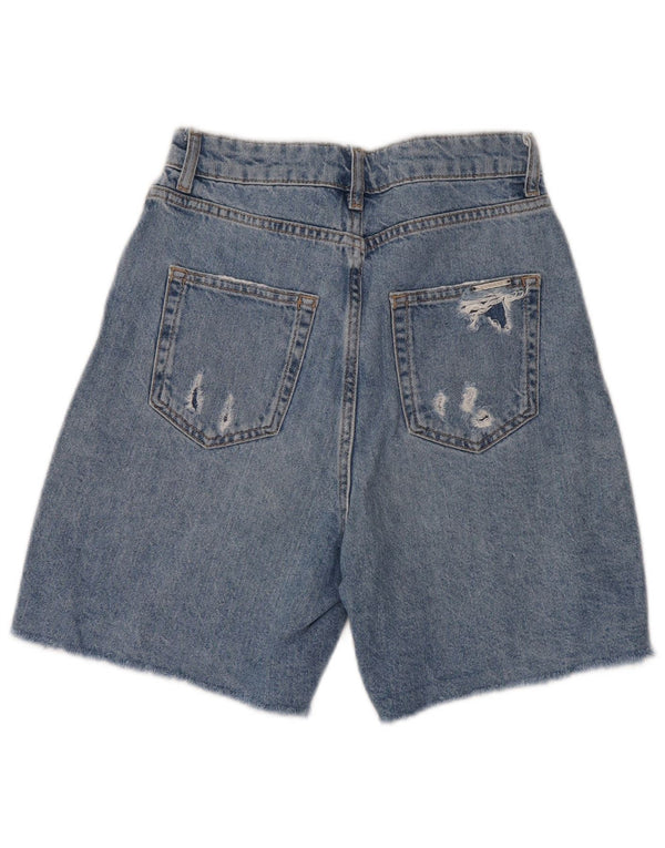 Zara Dame High Waist Distressed Denim Shorts EU 32 2XS W22 Blå