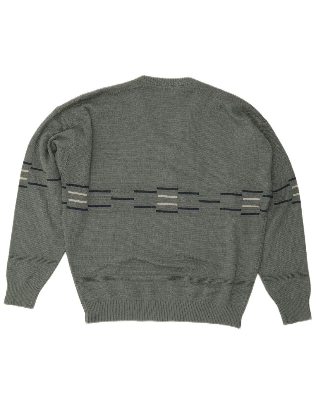 VINTAGE Herre V-hals sweater Stor grå stribet