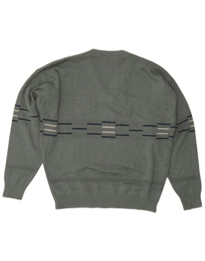 VINTAGE Herre V-hals sweater Stor grå stribet