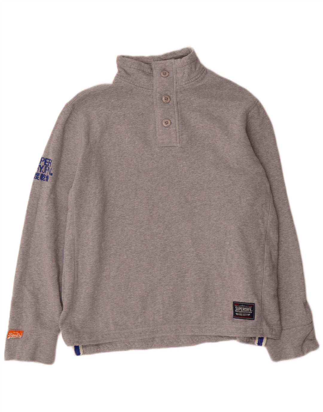 SUPERDRY Herre grafisk knap-hals sweatshirt 2XL grå Flecked