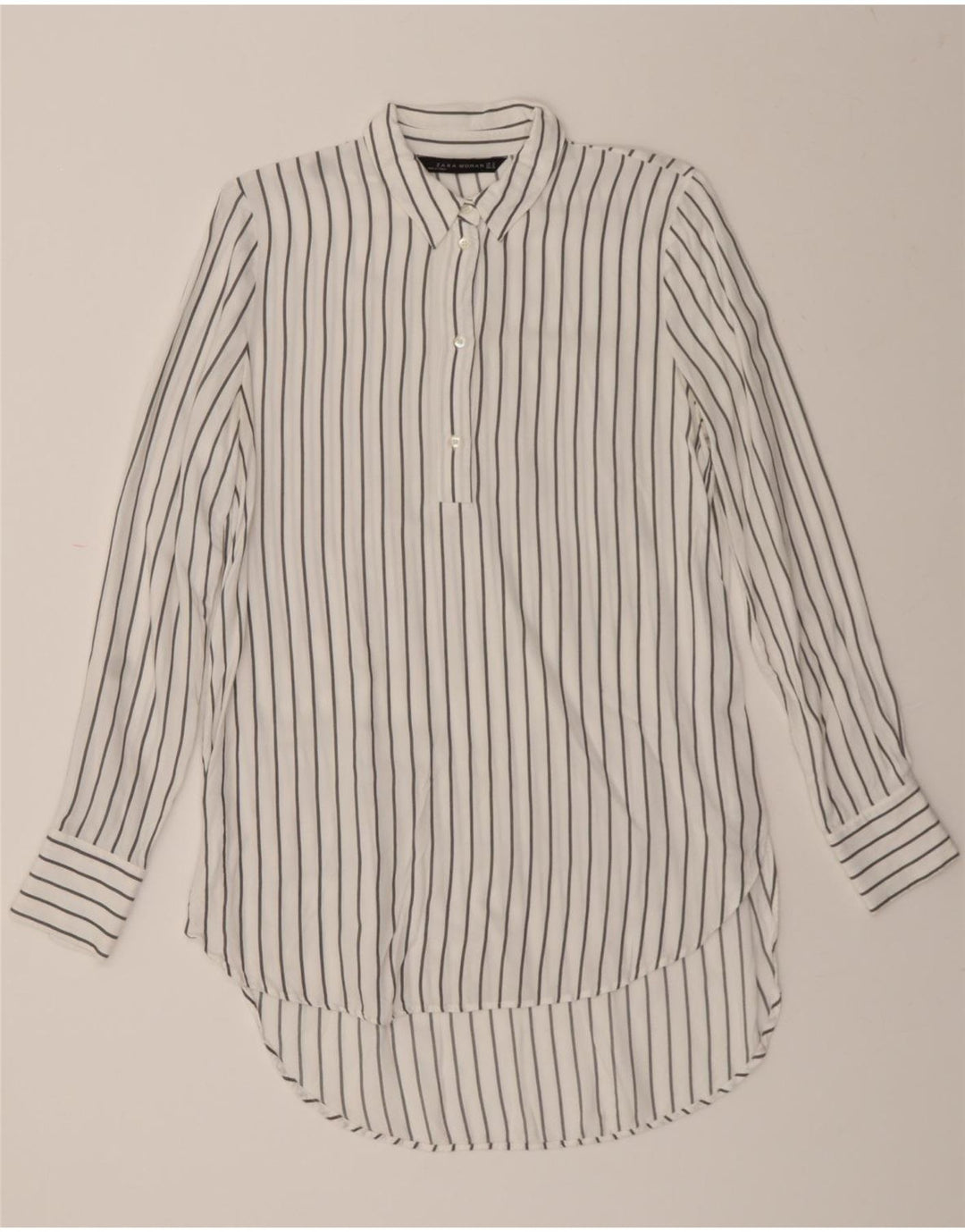 ZARA Womens Pullover Shirt Dress UK 14 Medium White Striped Vintage Zara and Second-Hand Zara from Messina Hembry 