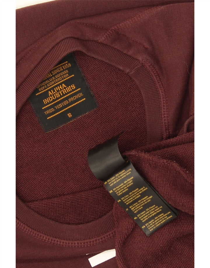 Alpha Industries Dame Grafisk Sweatshirt Jumper UK 10 Small Burgundy