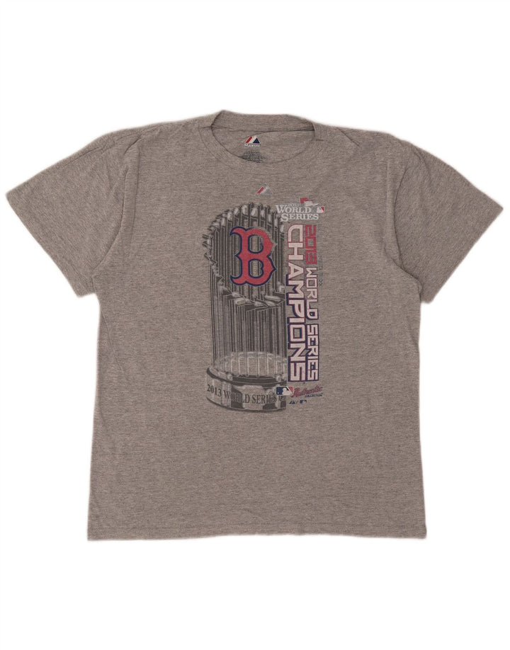 Majestic Herre Boston Red Sox Grafisk T-Shirt Top Medium Grå Polyester