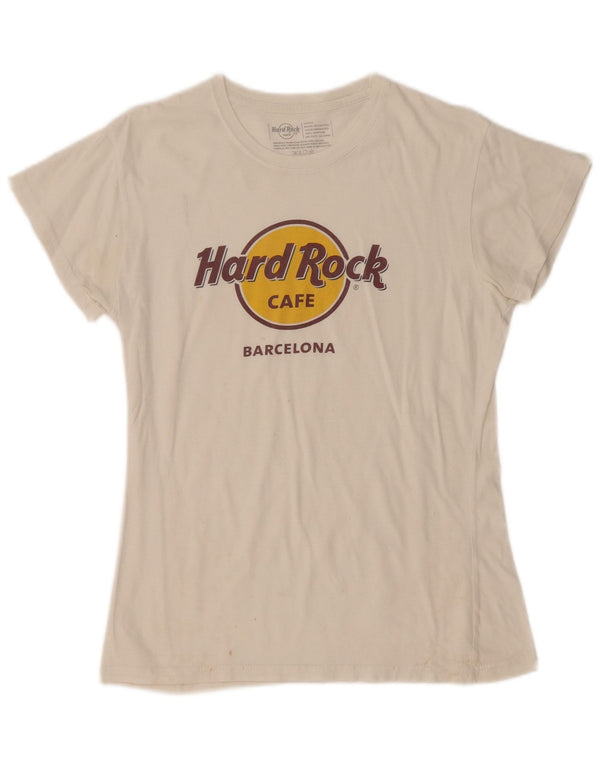 Hard Rock Cafe Kvinder Barcelona Grafisk T-Shirt Top UK 14 Large Off White