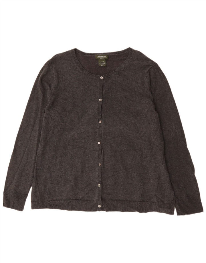 Eddie Bauer Dame Cardigan Sweater UK 20 2XL Grå Bomuld