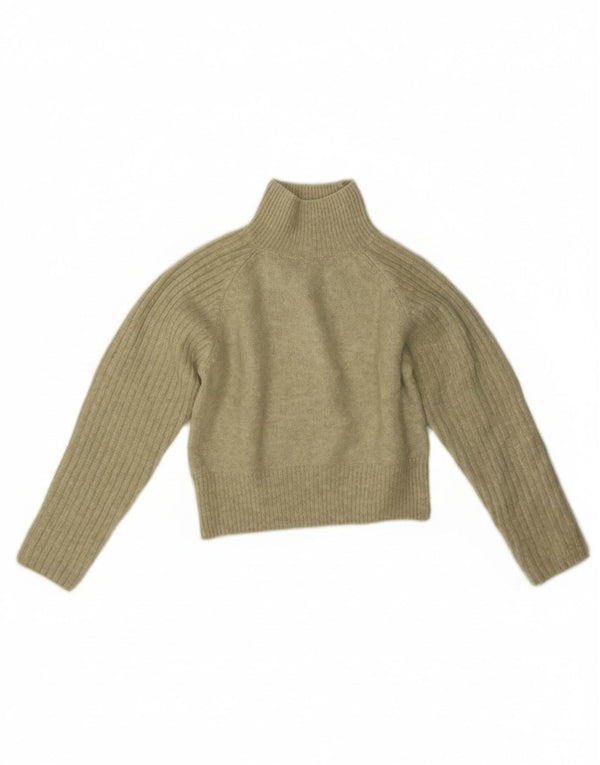 Zara Womens Crop Turtle Neck Jumper Sweater UK 10 Small Green Acryl