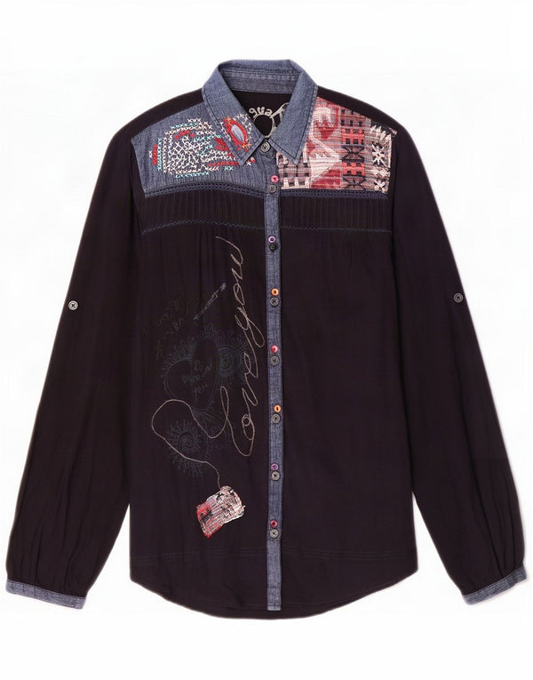 Desigual Womens Graphic Shirt UK 10 Small Navy Blue