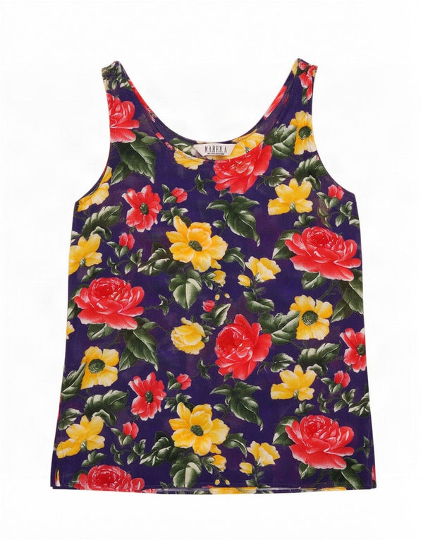 Marella Dame ærmeløs bluse Top UK 14 Medium Navy Blue Floral