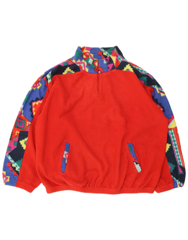 Vintage Dame Fleece Jumper med lynlås i UK 18 XL Rød Geometrisk Polyester