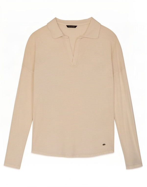 Massimo Dutti langærmet poloskjorte til kvinder UK 14 Medium White Flecked