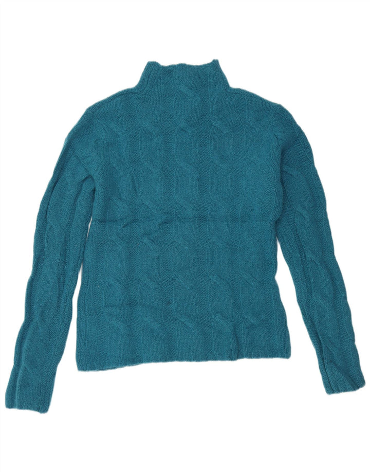 EDDIE BAUER Dame Turtle Neck Jumper Sweater UK 14 Medium Blue Lambswool