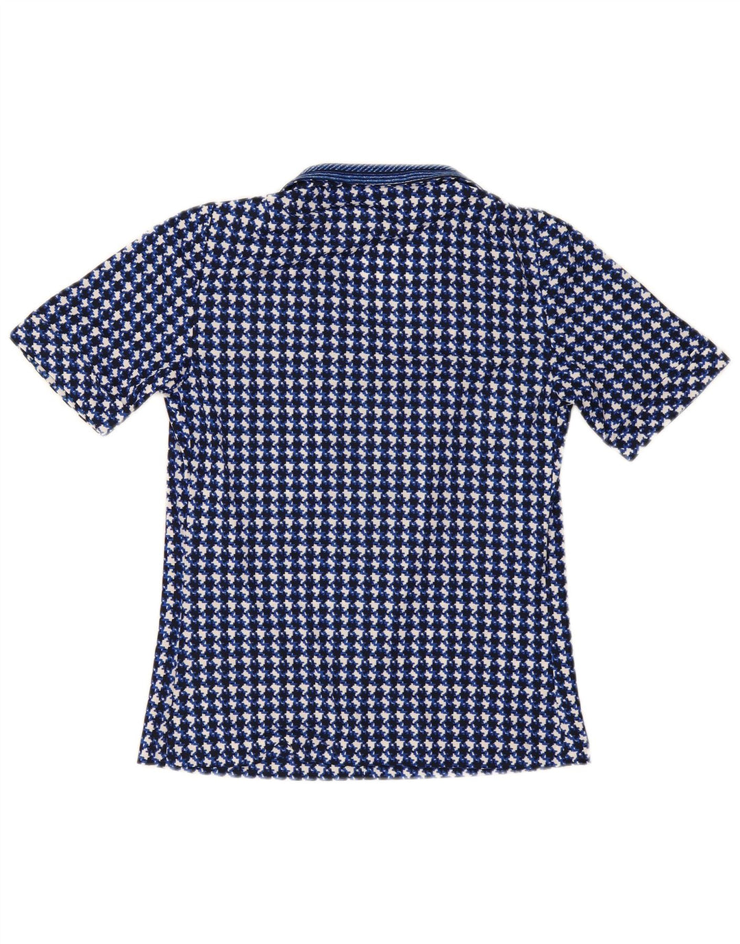Vintage damebluse top UK 10 Small Navy Blue Houndstooth