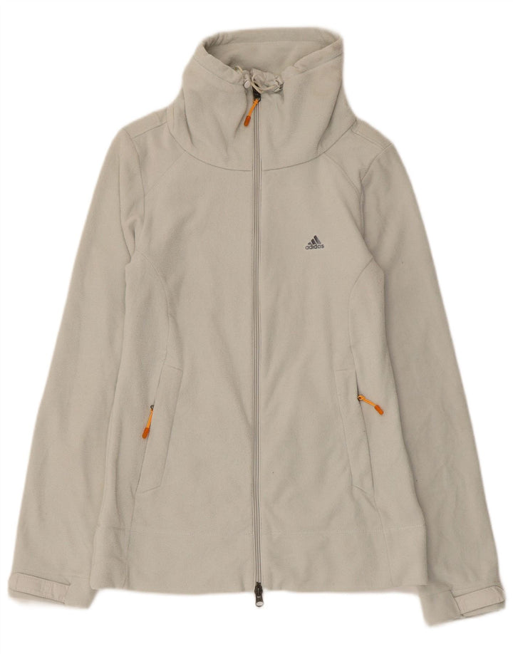 Adidas Dame Fleecejakke UK 12 Medium Grå Stribet Polyester
