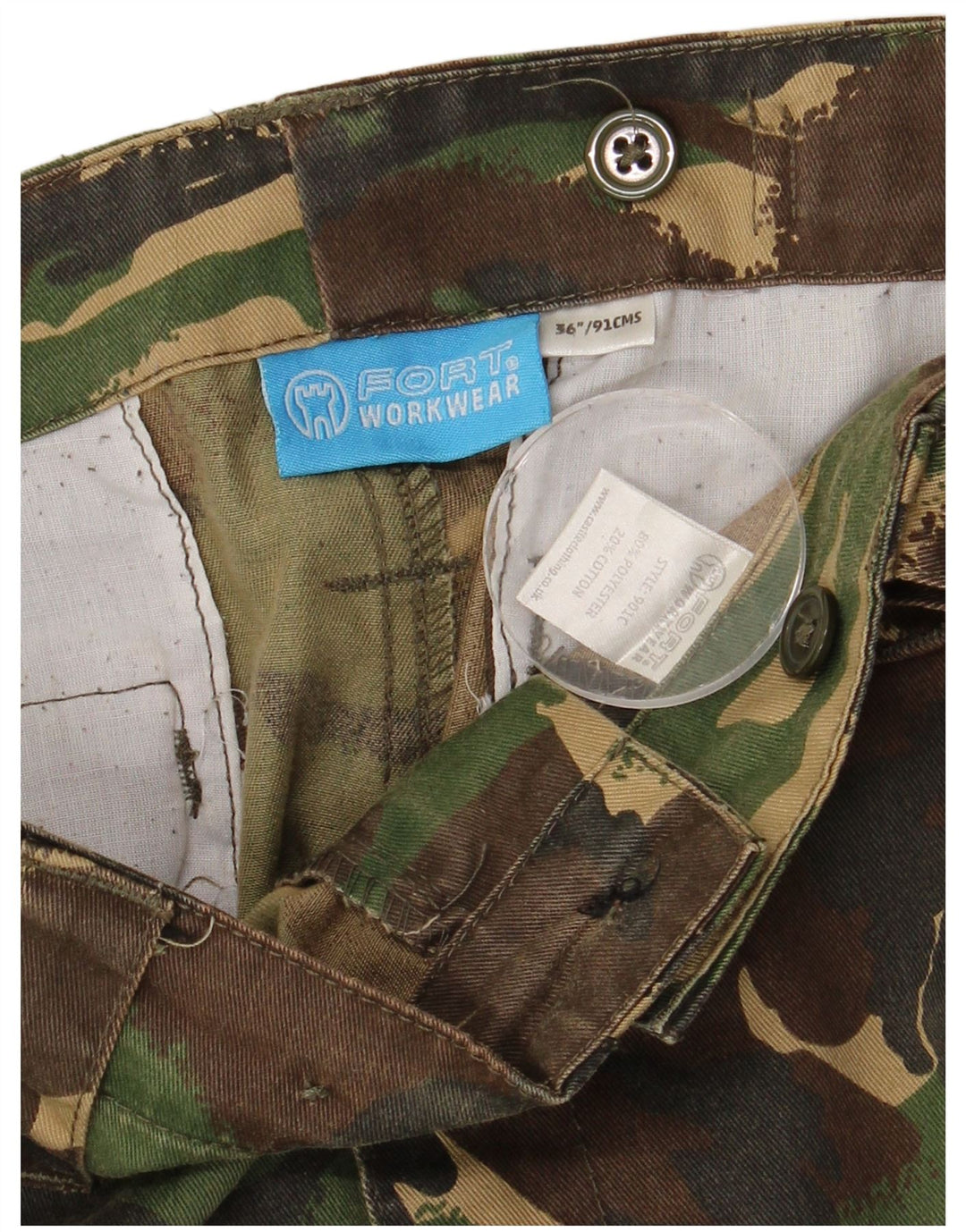VINTAGE Straight Cargo Bukser til mænd W36 L32 Khaki Camouflage Polyester