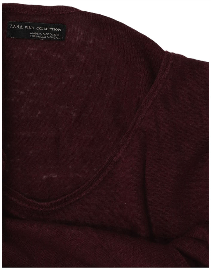 Zara Dame T-Shirt Top UK 14 Medium Burgundy