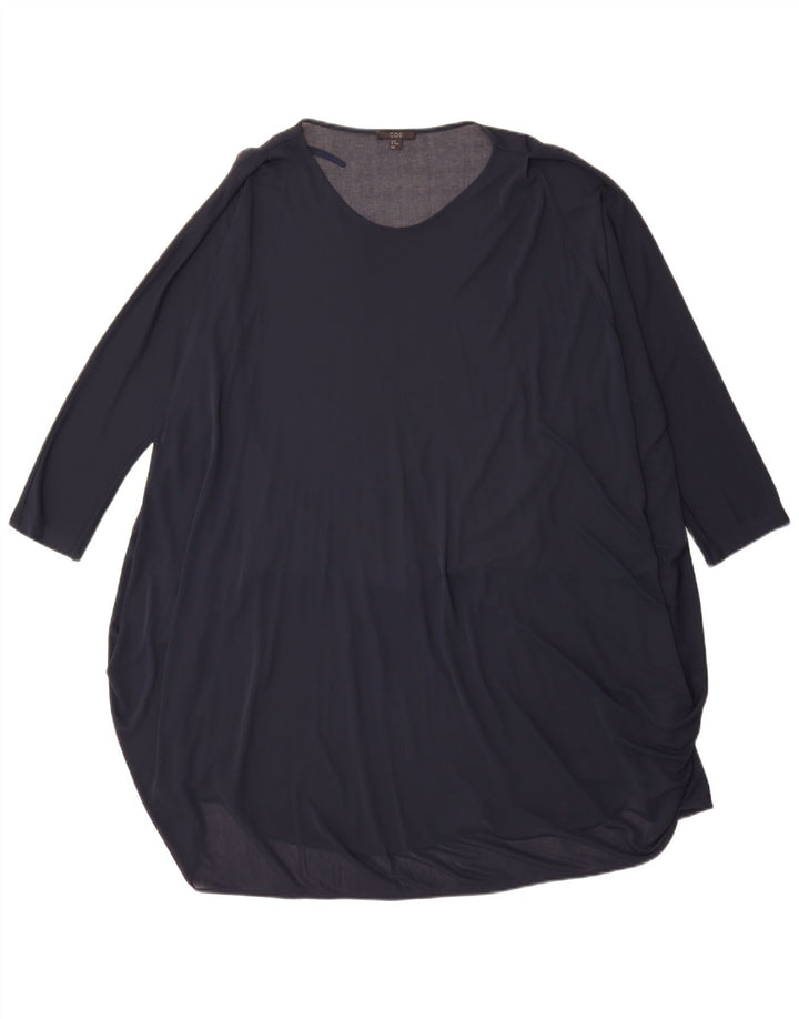 Cos Dame 3/4 ærmer oversized tunikakjole UK 14 Medium Navy Blue Acetate