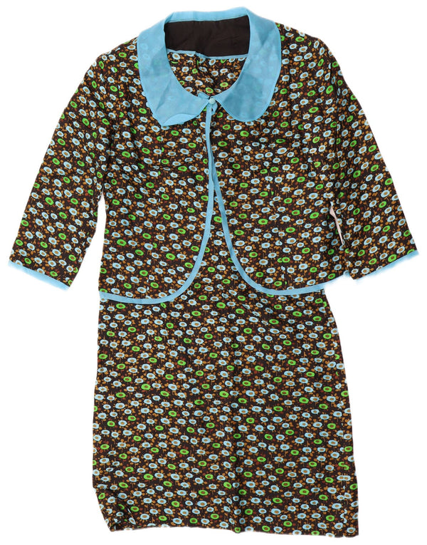 VINTAGE Kvinder 3/4 ærmer 2-delt sæt UK 14 Medium Black Floral