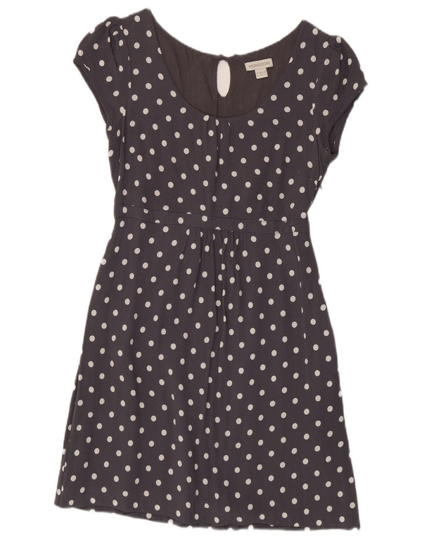 Monsoon Womens Tea Dress UK 12 Medium Grey Polka Dot Viscose