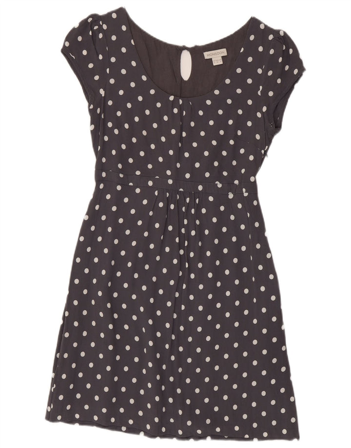 Monsoon Womens Tea Dress UK 12 Medium Grey Polka Dot Viscose