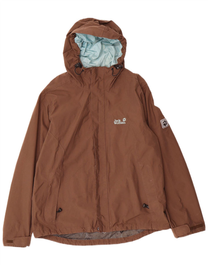 Jack Wolfskin Regnjakke med hætte til mænd UK 36/38 medium brun polyamid
