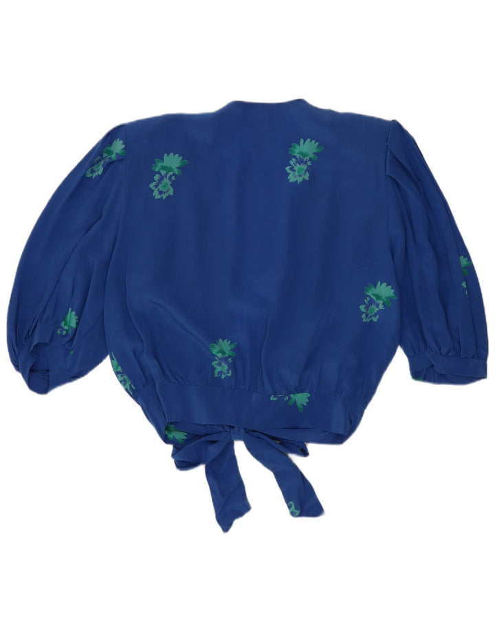 Vintage Kvinders Crop Cardigan Top UK 14 Medium Blue Floral