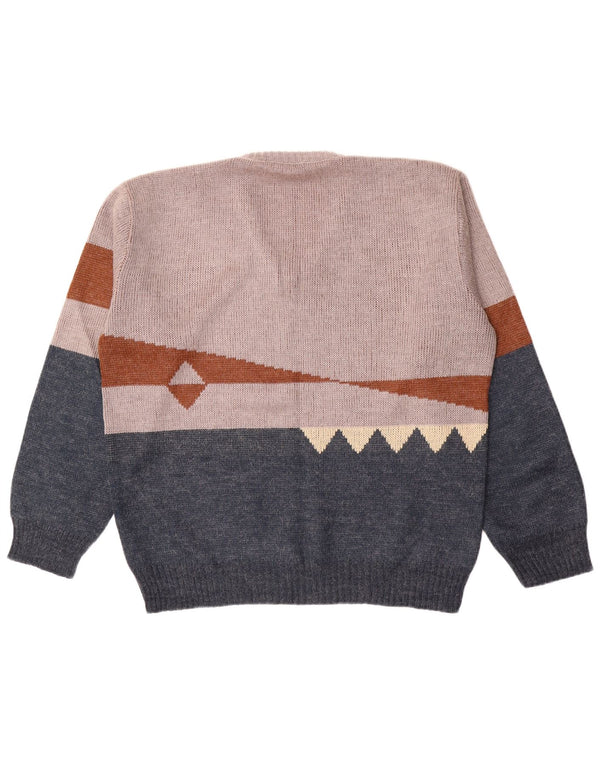 Vintage Herre V-hals sweater IT 56 XL Navy Blue Colourblock